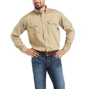 Ariat FR Solid Button Down Work Shirt in Khaki